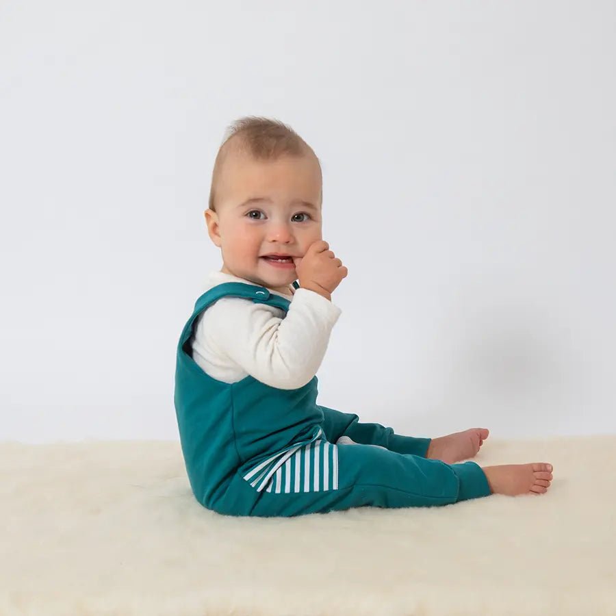 Ochre Stripe Pocket Romper from the baby and kids clothing collection at Pickle UK.