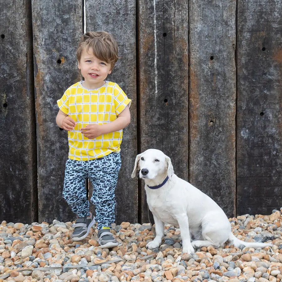 Yellow Check Unisex T-shirt from the baby and kids clothing collection at Pickle UK.