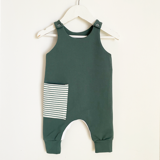 Baby Forest Green Stripe Pocket Romper