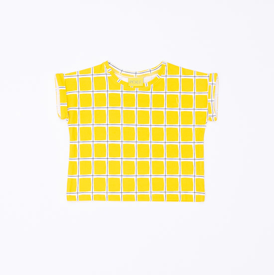 Kids Yellow Check Unisex Tshirt Pickle UK – - Main Image